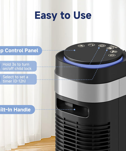 JONPONY Tower Fan for Bedroom, 28dB Quiet Floor Standing Fan with Remote, 12H Timer, 5 Speeds, 4 Modes, LED Display, Portable Bladeless Oscillating Cooling Fan for Indoor, Home, Office