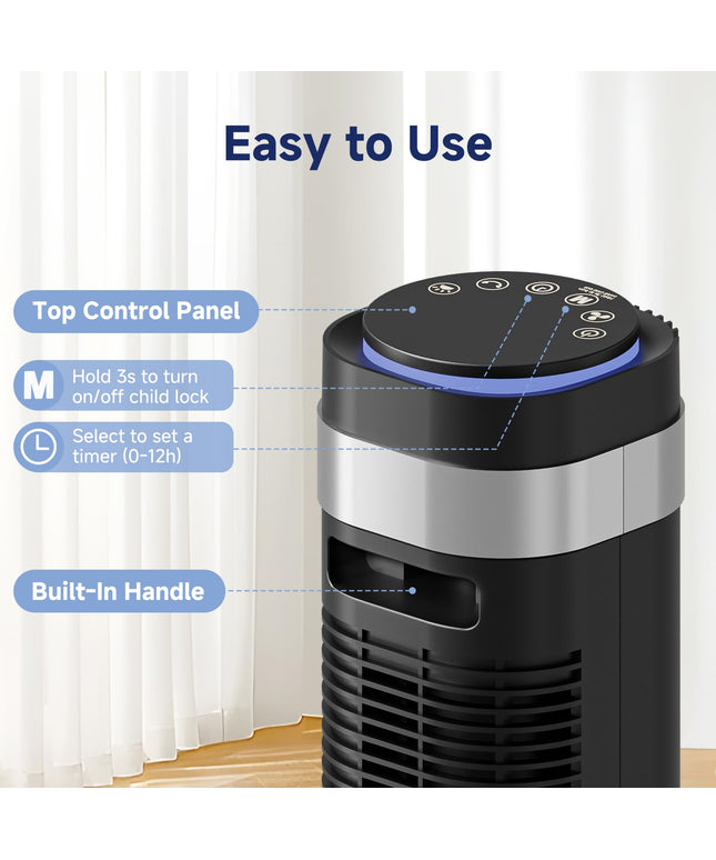 JONPONY Tower Fan for Bedroom, 28dB Quiet Floor Standing Fan with Remote, 12H Timer, 5 Speeds, 4 Modes, LED Display, Portable Bladeless Oscillating Cooling Fan for Indoor, Home, Office