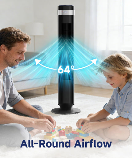 JONPONY Tower Fan for Bedroom, 28dB Quiet Floor Standing Fan with Remote, 12H Timer, 5 Speeds, 4 Modes, LED Display, Portable Bladeless Oscillating Cooling Fan for Indoor, Home, Office