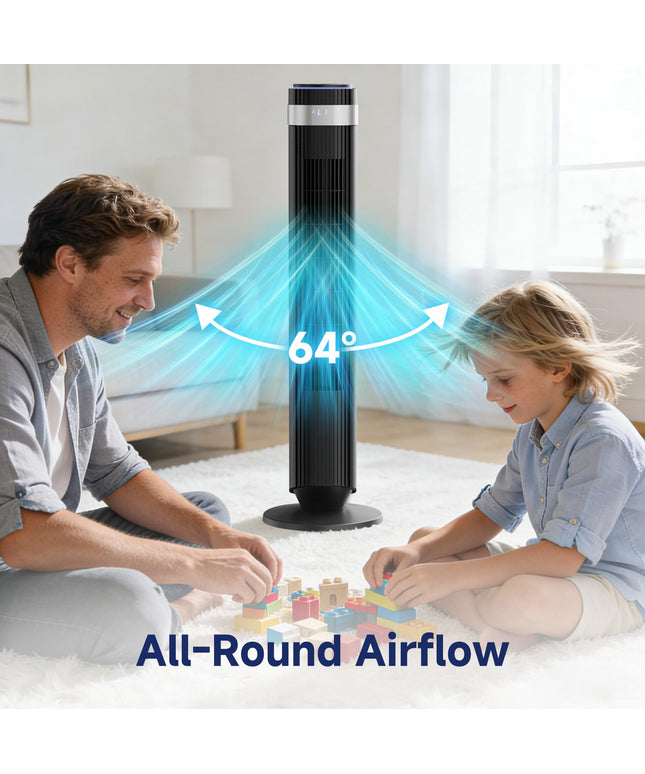 JONPONY Tower Fan for Bedroom, 28dB Quiet Floor Standing Fan with Remote, 12H Timer, 5 Speeds, 4 Modes, LED Display, Portable Bladeless Oscillating Cooling Fan for Indoor, Home, Office