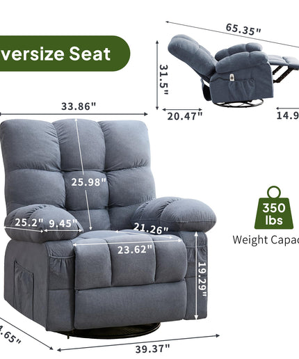 JONPONY Swivel Recliner Chair for Adults,Oversized Rocker Recliner with Vibration Massage and Lumbar Heat,Ergonomic Rocking Chair with Side Pocket,USB Charge Port for Living Room