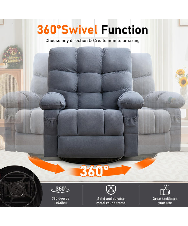 JONPONY Swivel Recliner Chair for Adults,Oversized Rocker Recliner with Vibration Massage and Lumbar Heat,Ergonomic Rocking Chair with Side Pocket,USB Charge Port for Living Room