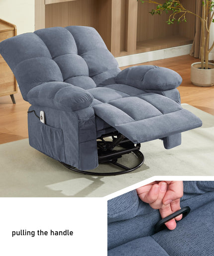 JONPONY Swivel Recliner Chair for Adults,Oversized Rocker Recliner with Vibration Massage and Lumbar Heat,Ergonomic Rocking Chair with Side Pocket,USB Charge Port for Living Room