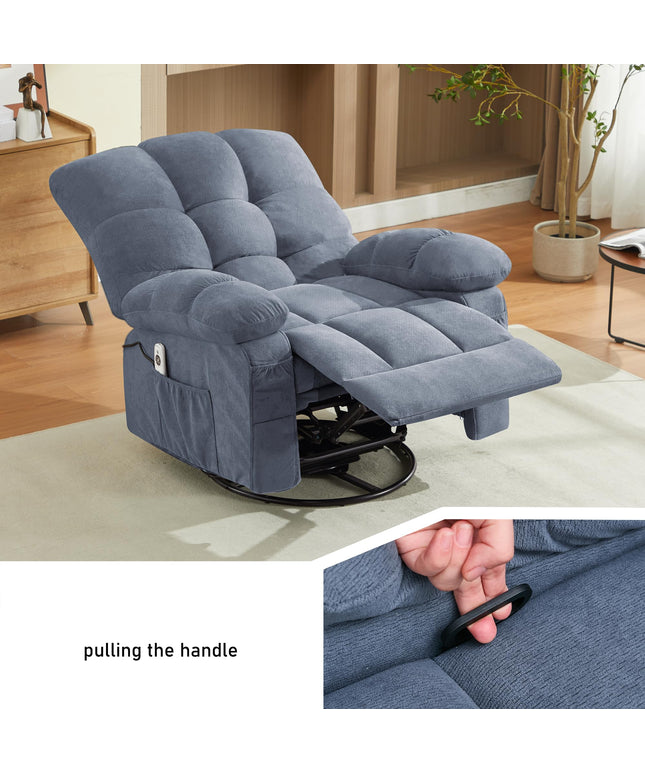 JONPONY Swivel Recliner Chair for Adults,Oversized Rocker Recliner with Vibration Massage and Lumbar Heat,Ergonomic Rocking Chair with Side Pocket,USB Charge Port for Living Room