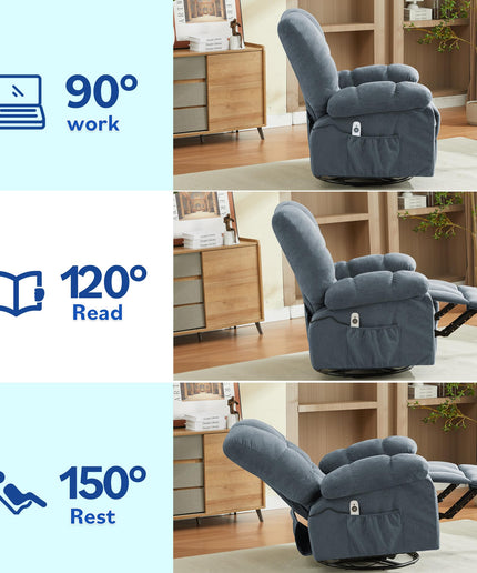 JONPONY Swivel Recliner Chair for Adults,Oversized Rocker Recliner with Vibration Massage and Lumbar Heat,Ergonomic Rocking Chair with Side Pocket,USB Charge Port for Living Room