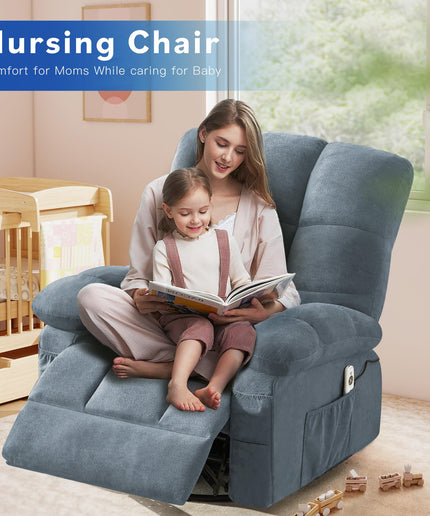 JONPONY Swivel Recliner Chair for Adults,Oversized Rocker Recliner with Vibration Massage and Lumbar Heat,Ergonomic Rocking Chair with Side Pocket,USB Charge Port for Living Room