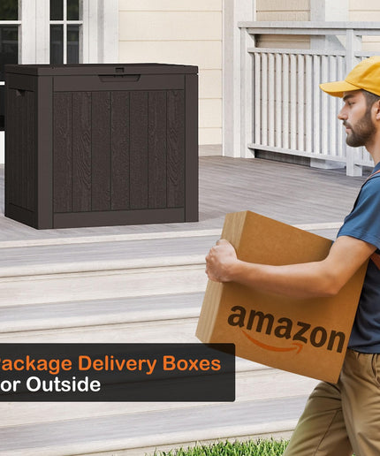 JONPONY Deck Box with 31 Gallon Capacity, Weatherproof Resin Lockable Outdoor Storage for Secure Package Deliveries and Indoor Storage in Garden or Patio, Backyard