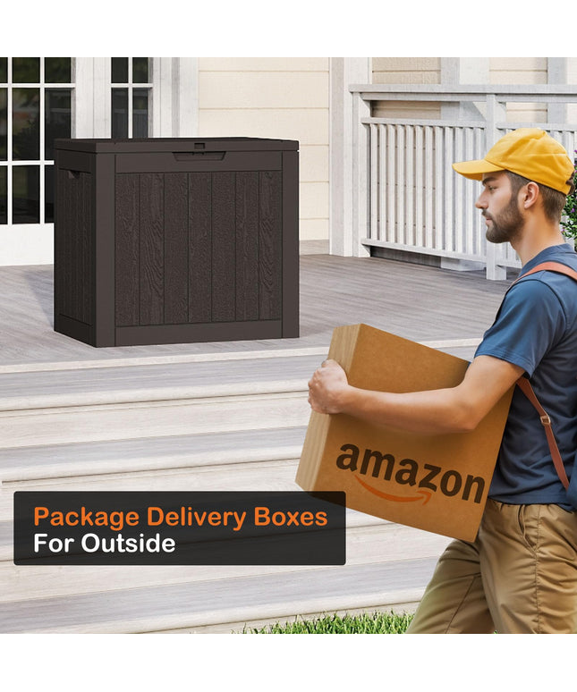 JONPONY Deck Box with 31 Gallon Capacity, Weatherproof Resin Lockable Outdoor Storage for Secure Package Deliveries and Indoor Storage in Garden or Patio, Backyard