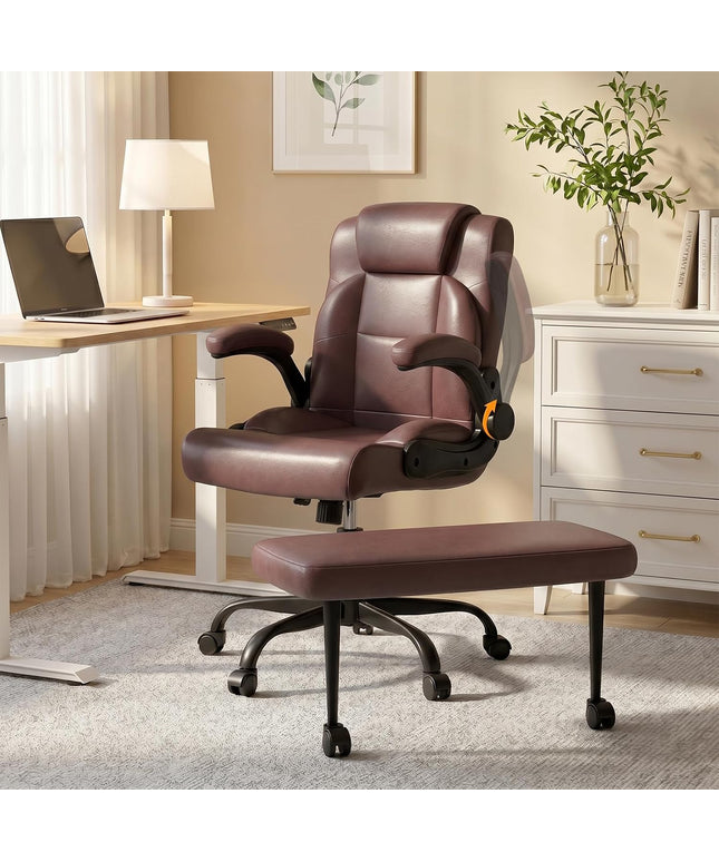 Jonpony Cross Legged Office Chair with Arms, Wide Criss Cross Chair with Wheels, 360° Rotating Footrest, Height Adjustable Swivel Chair for ADHD, Heavy Duty Ergonomic Office Chair for Home Office Relaxing