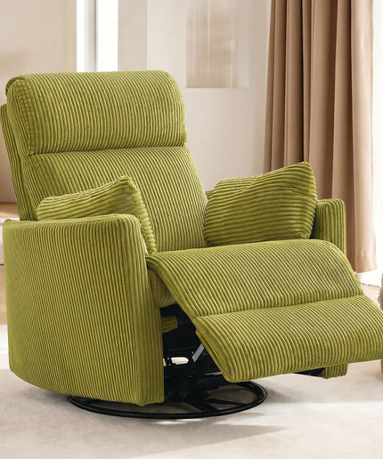 Jonpony 360°Swivel Recliner Chair, Nursery Chair with 2 Pillows, Rocker Chair with Soft Corduroy Fabric for Living Room, Bedroom