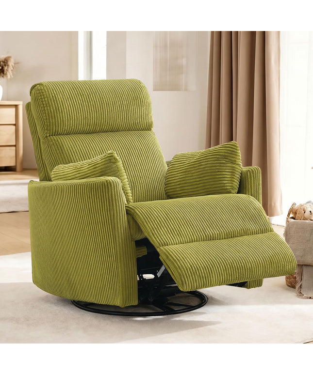 Jonpony 360°Swivel Recliner Chair, Nursery Chair with 2 Pillows, Rocker Chair with Soft Corduroy Fabric for Living Room, Bedroom
