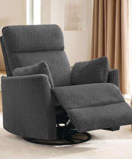 Jonpony 360°Swivel Recliner Chair, Nursery Chair with 2 Pillows, Rocker Chair with Soft Corduroy Fabric for Living Room, Bedroom