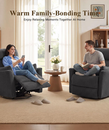 Jonpony 360°Swivel Recliner Chair, Nursery Chair with 2 Pillows, Rocker Chair with Soft Corduroy Fabric for Living Room, Bedroom