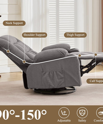 JONPONY Oversized Massage Swivel Recliner Chair with 4-Point 3D Kneading Massage and Heat for Living Room with Rocking Function 2 Cup Holders, USB Charge Port