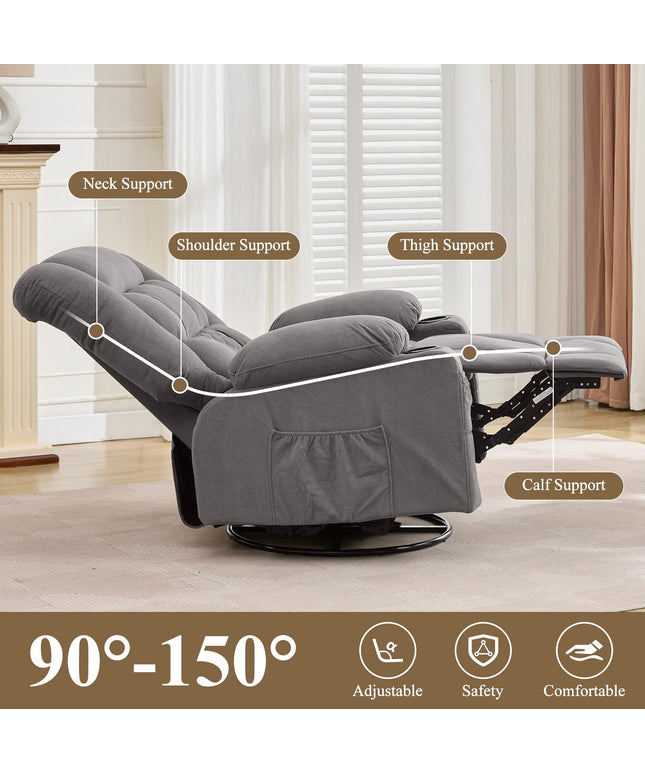 JONPONY Oversized Massage Swivel Recliner Chair with 4-Point 3D Kneading Massage and Heat for Living Room with Rocking Function 2 Cup Holders, USB Charge Port