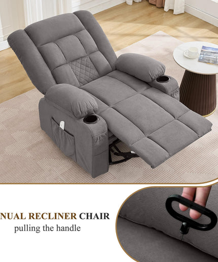 JONPONY Oversized Massage Swivel Recliner Chair with 4-Point 3D Kneading Massage and Heat for Living Room with Rocking Function 2 Cup Holders, USB Charge Port