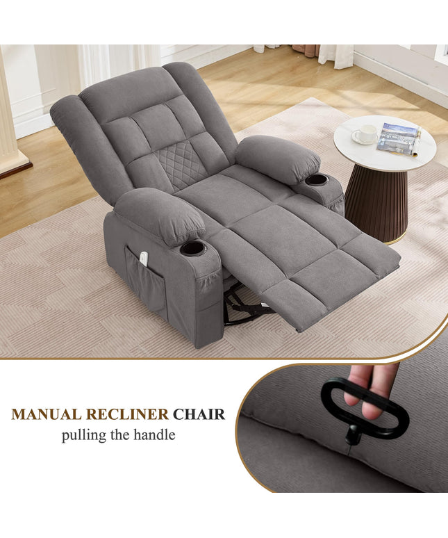 JONPONY Oversized Massage Swivel Recliner Chair with 4-Point 3D Kneading Massage and Heat for Living Room with Rocking Function 2 Cup Holders, USB Charge Port