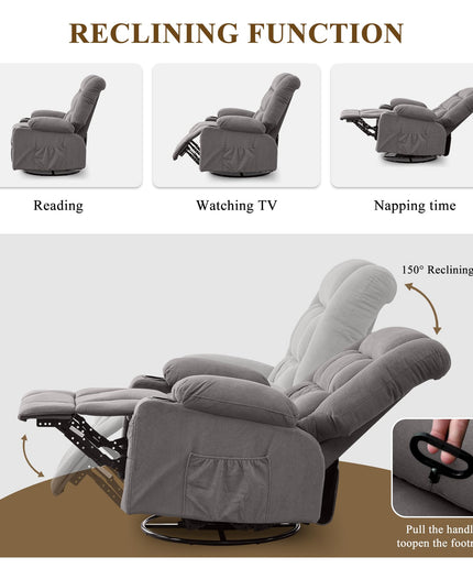 JONPONY Oversized Massage Swivel Recliner Chair with 4-Point 3D Kneading Massage and Heat for Living Room with Rocking Function 2 Cup Holders, USB Charge Port