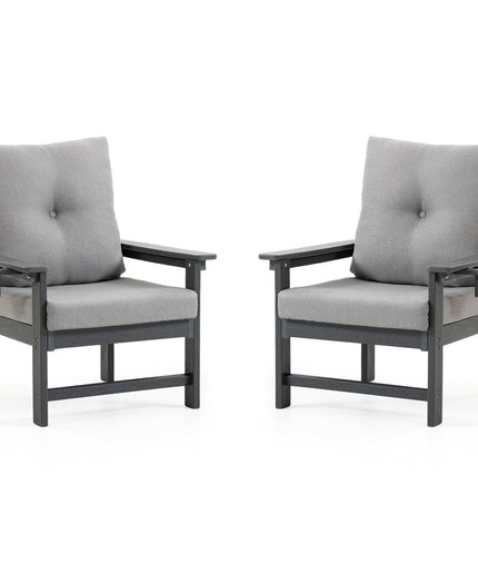 Jonpony Outdoor Armchairs Set of 2, HDPE Patio Couch with Cup Holeder & Thick Gray Cushions, Deep Seating Single Sofa for Garden, Deck, Front Porch
