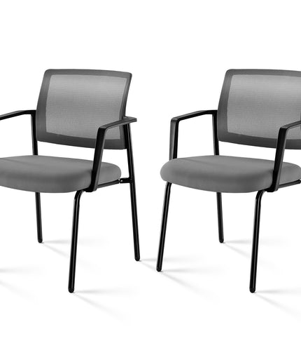 JONPONY Mesh Back Stacking Chairs with Armrests, Ergonomic Upholstered Fabric and Sturdy Metal Frame, Ideal for Office, Reception