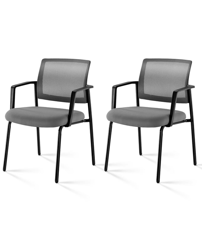 JONPONY Mesh Back Stacking Chairs with Armrests, Ergonomic Upholstered Fabric and Sturdy Metal Frame, Ideal for Office, Reception