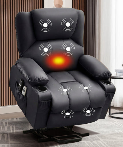 JONPONY Power Lift Recliner Chair Recliners for Elderly with Heat and Massage Recliner Chair for Living Room with Infinite Position and Side Pocket,USB Charge Port,Black