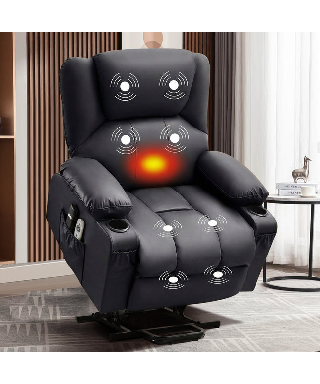 JONPONY Power Lift Recliner Chair Recliners for Elderly with Heat and Massage Recliner Chair for Living Room with Infinite Position and Side Pocket,USB Charge Port,Black