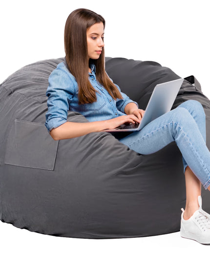 JONPONY  Bean Bag Sofa Chair 3Ft, Removable and Washable Matte Velvet Fabric Cover, Memory Foam Filling for Adults for Home, Grey