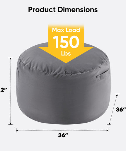JONPONY  Bean Bag Sofa Chair 3Ft, Removable and Washable Matte Velvet Fabric Cover, Memory Foam Filling for Adults for Home, Grey