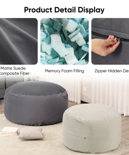 JONPONY  Bean Bag Sofa Chair 3Ft, Removable and Washable Matte Velvet Fabric Cover, Memory Foam Filling for Adults for Home, Grey