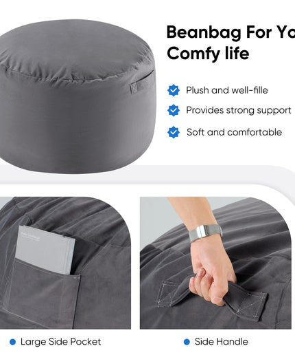 JONPONY  Bean Bag Sofa Chair 3Ft, Removable and Washable Matte Velvet Fabric Cover, Memory Foam Filling for Adults for Home, Grey