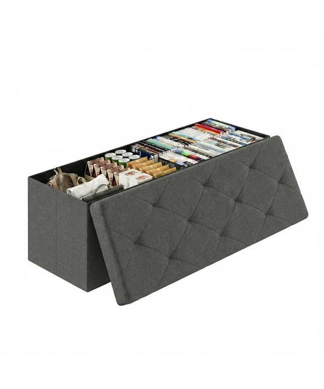 JONPONY Multi-functional 30 inch Folding Storage Ottoman Bench, End of Bed Foot Rest Stool with Padded Seat, Bedroom Bench for Living Room, Holds up to 660 Lbs, Grey