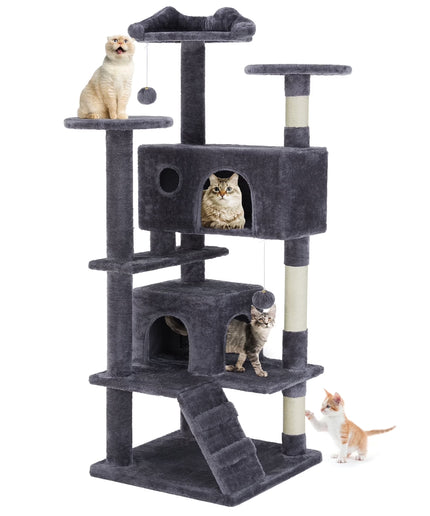 JONPONY 54" Cat Tree Tower for Indoor Cats, Multi-Level Pet Furniture with Sisal Scratching Post, Large Cozy Condo, Climbing Ramp, Kitten Toy