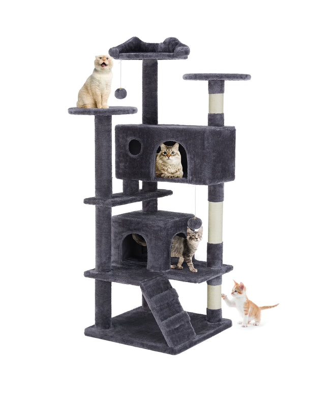 JONPONY 54" Cat Tree Tower for Indoor Cats, Multi-Level Pet Furniture with Sisal Scratching Post, Large Cozy Condo, Climbing Ramp, Kitten Toy