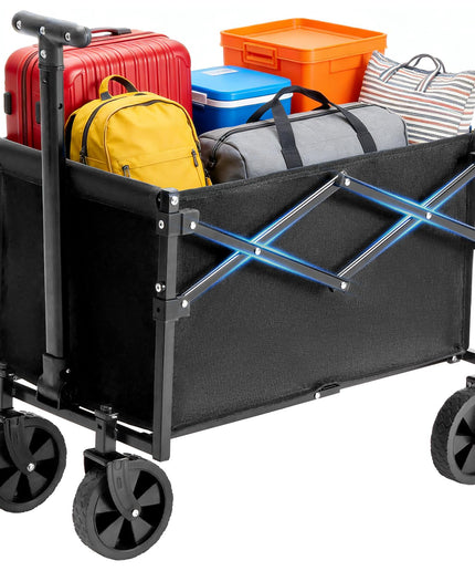 JONPONY Collapsible Wagon Cart with Wheels 220 lbs Capacity, Heavy Duty Mini Foldable Portable Wagon with Adjustable Handle, Small Foldable Cart for Camping, Garden, Sports, Beach, Shopping (Black)