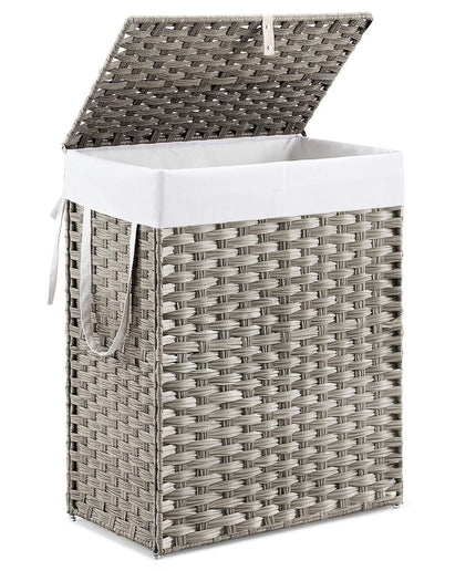 JONPONY Wicker Laundry Basket with Lid, 24 Gallon (91L) Woven Laundry Hamper with Handles, Foldable Rattan Clothes Hamper with Removable Liner & Sturdy Steel Frame