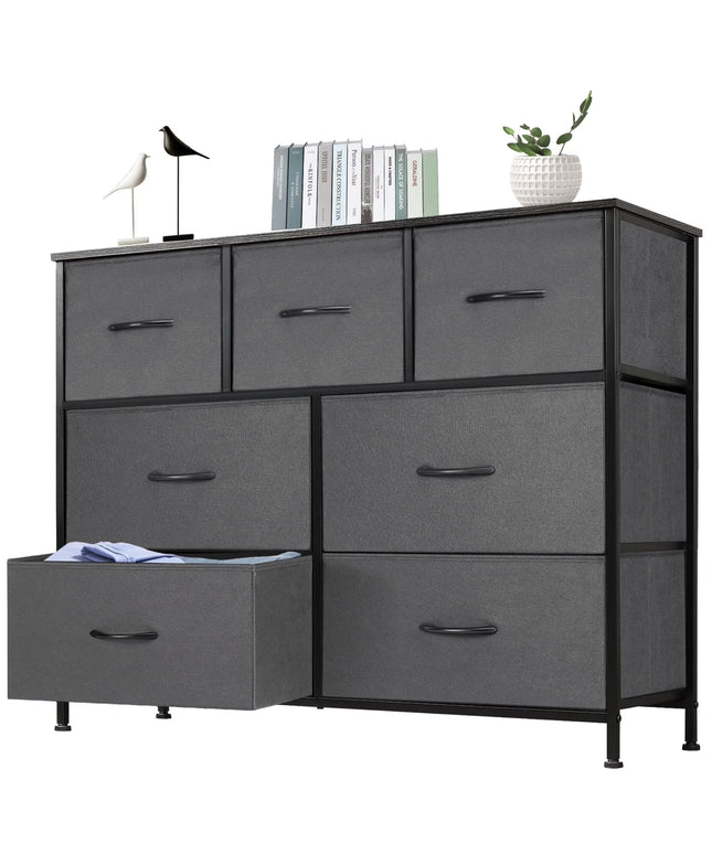 JONPONY 7 Drawer Dresser, Nightstand Storage Wide Chest of Dressers for Living Room, Bedroom, Hallway