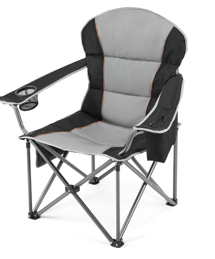 JONPONY Camping Folding Chairs, Outdoor Heavy Duty Chairs with Cup Holder and Cooler Bag, Collapsible Padded Portable Camping Chair for Garden Beach Fishing Sports, Black