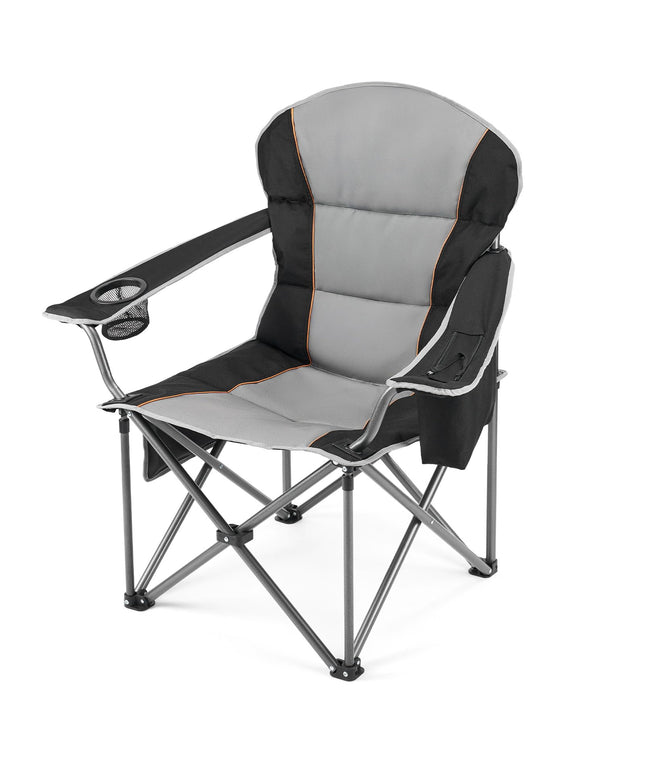JONPONY Camping Folding Chairs, Outdoor Heavy Duty Chairs with Cup Holder and Cooler Bag, Collapsible Padded Portable Camping Chair for Garden Beach Fishing Sports, Black