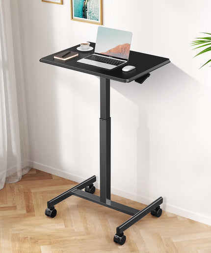 JONPONY Mobile Portable Standing Desk, Rolling Small Laptop Desk with Adjustable Height & Lockable Wheels, Table for Home Office, Black