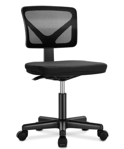 JONPONY Home Office Desk Chair, Armless Mesh Computer Chair for Small Space, Swivel Adjustable Low Back for Teens/Adults, Black