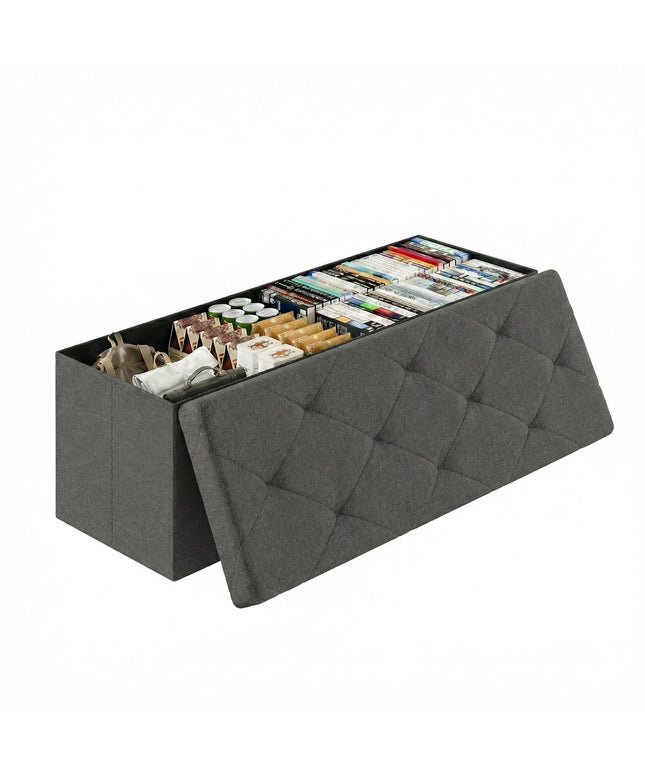 JONPONY Multi-functional 30 inch Folding Storage Ottoman Bench, End of Bed Foot Rest Stool with Padded Seat, Bedroom Bench for Living Room, Holds up to 660 Lbs, Grey