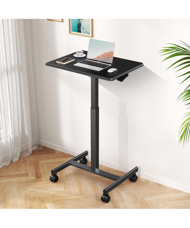 JONPONY Mobile Portable Standing Desk, Rolling Small Laptop Desk with Adjustable Height & Lockable Wheels, Table for Home Office, Black