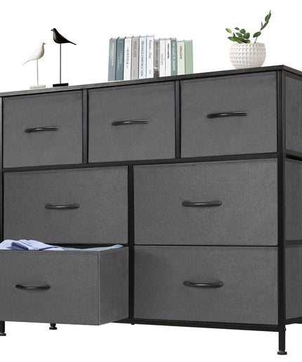 JONPONY 7 Drawer Dresser, Nightstand Storage Wide Chest of Dressers for Living Room, Bedroom, Hallway