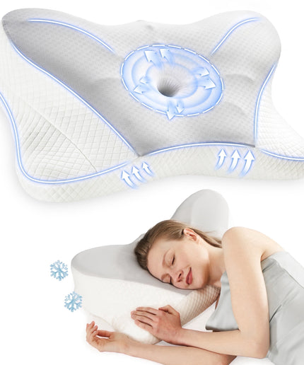 JONPONY Queen Size Cervical Neck Pillow Effective Pain Relief Cooling Pillow for Neck Support, Ergonomic Contour Memory Foam Bed Pillow for Side Back Stomach Sleepers