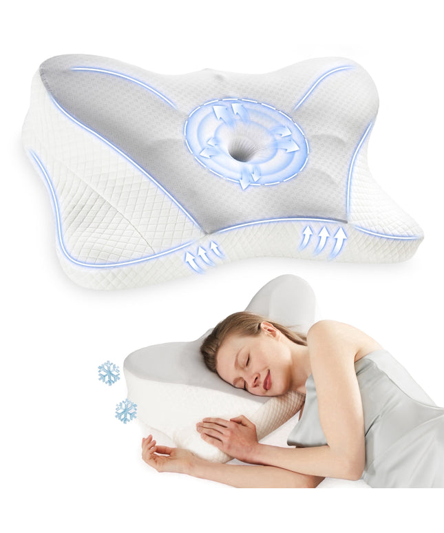 JONPONY Queen Size Cervical Neck Pillow Effective Pain Relief Cooling Pillow for Neck Support, Ergonomic Contour Memory Foam Bed Pillow for Side Back Stomach Sleepers