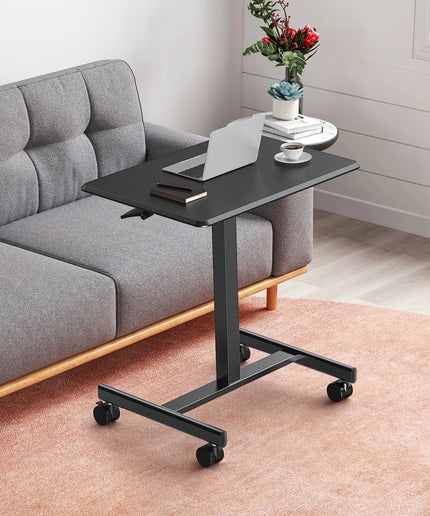 JONPONY Mobile Portable Standing Desk, Rolling Small Laptop Desk with Adjustable Height & Lockable Wheels, Table for Home Office, Black