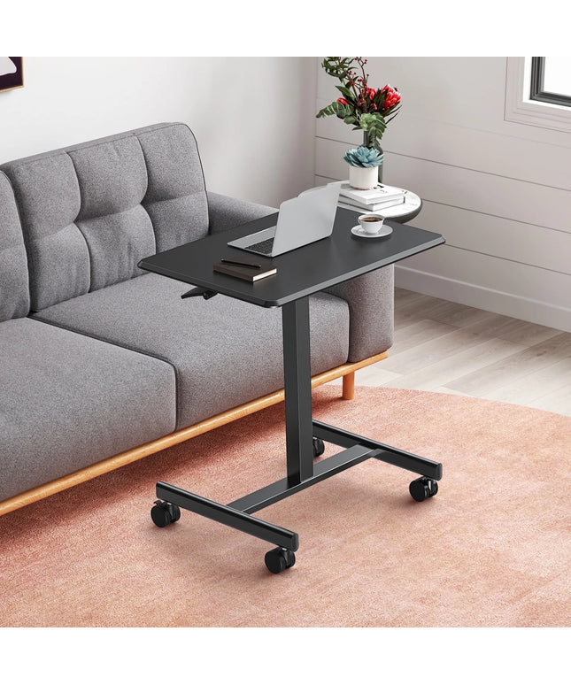 JONPONY Mobile Portable Standing Desk, Rolling Small Laptop Desk with Adjustable Height & Lockable Wheels, Table for Home Office, Black