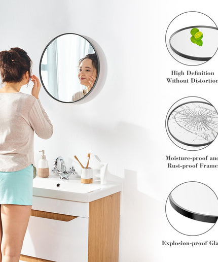 JONPONY 20-inch Black Round Wall Mirror, Circle Bathroom Mirrors with Metal Frame, Wall-Mounted Mirrors for Living Room, Bathroom, Entryway