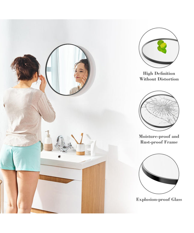 JONPONY 20-inch Black Round Wall Mirror, Circle Bathroom Mirrors with Metal Frame, Wall-Mounted Mirrors for Living Room, Bathroom, Entryway
